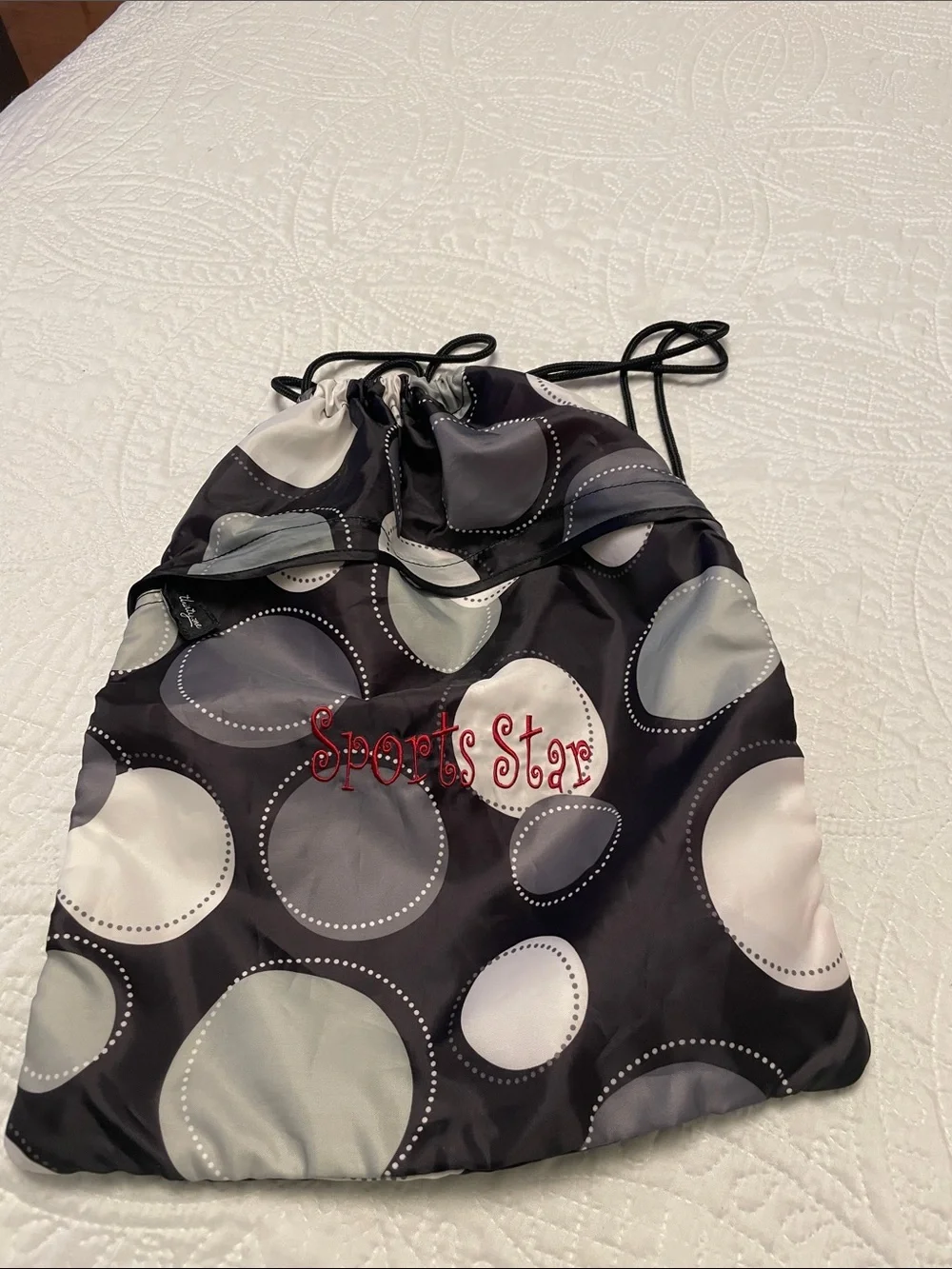 Thirty-One CINCH SAC SACK Drawstring Backpack Dot Pattern SPORTS STAR Embroider